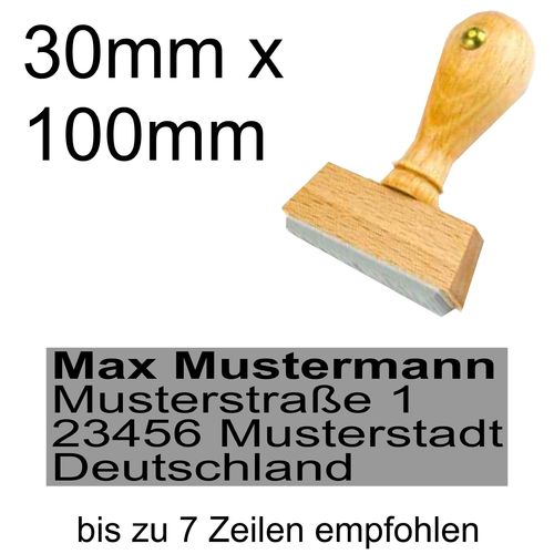 Holzstempel 30x100mm mit Textplatte Adressstempel Adresse Linksbündig