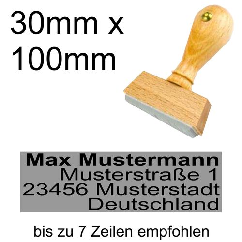 Holzstempel 30x100mm mit Textplatte Adressstempel Adresse Rechtsbündig