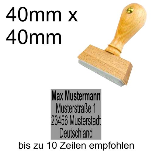 Holzstempel 40x40mm mit Textplatte Adressstempel Adresse Zentriert