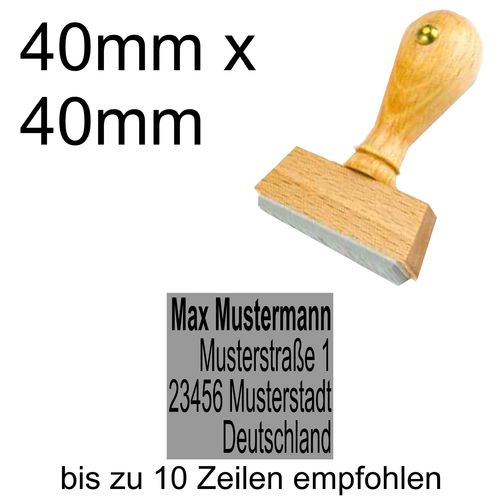 Holzstempel 40x40mm mit Textplatte Adressstempel Adresse Linksbündig