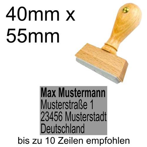 Holzstempel 40x55mm mit Textplatte Adressstempel Adresse Linksbündig
