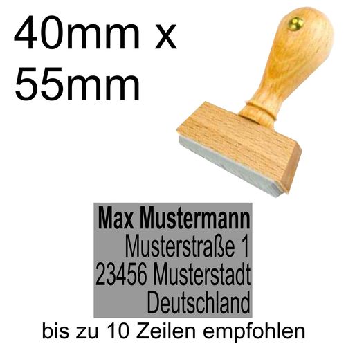 Holzstempel 40x55mm mit Textplatte Adressstempel Adresse Rechtsbündig