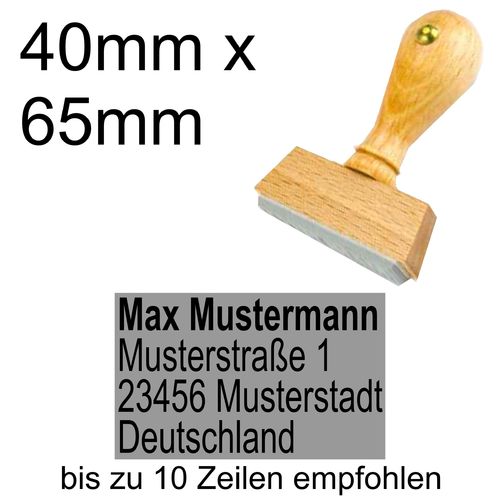 Holzstempel 40x65mm mit Textplatte Adressstempel Adresse Linksbündig
