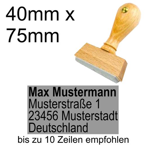 Holzstempel 40x75mm mit Textplatte Adressstempel Adresse Linksbündig