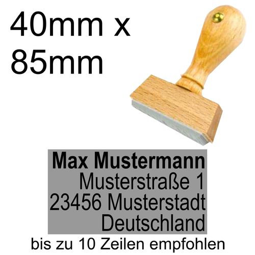Holzstempel 40x85mm mit Textplatte Adressstempel Adresse Rechtsbündig