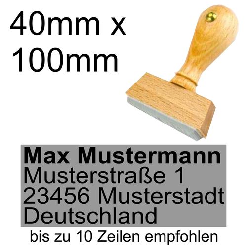 Holzstempel 40x100mm mit Textplatte Adressstempel Adresse Linksbündig