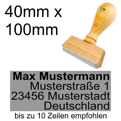 Holzstempel 40x100mm mit Textplatte Adressstempel Adresse Rechtsbündig