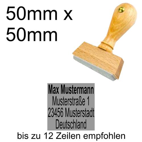 Holzstempel 50x50mm mit Textplatte Adressstempel Adresse Zentriert