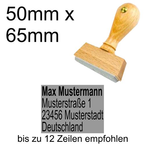 Holzstempel 50x65mm mit Textplatte Adressstempel Adresse Linksbündig