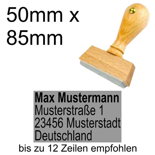 Holzstempel 50x85mm mit Textplatte Adressstempel Adresse Linksbündig