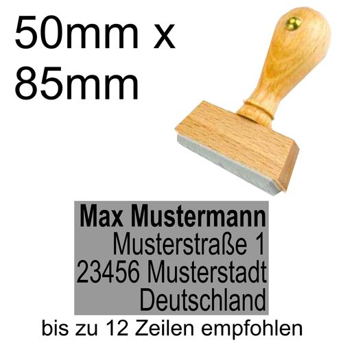 Holzstempel 50x85mm mit Textplatte Adressstempel Adresse Rechtsbündig