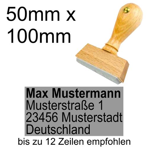 Holzstempel 50x100mm mit Textplatte Adressstempel Adresse Linksbündig