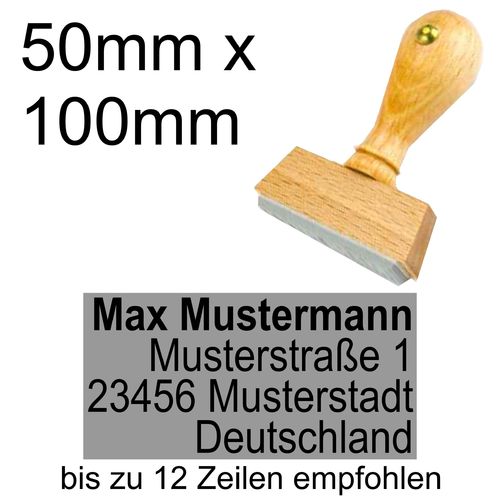 Holzstempel 50x100mm mit Textplatte Adressstempel Adresse Rechtsbündig