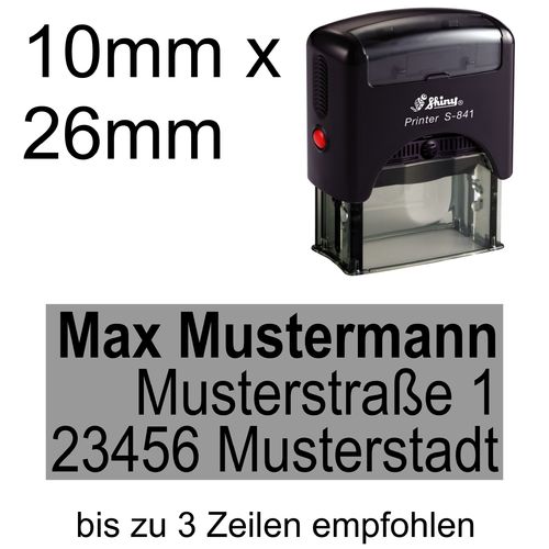 Shiny Printer S-841 26x10mm mit Textplatte Adressstempel Firmenstempel Rechtsbündig