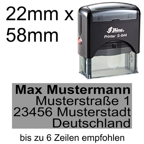 Shiny Printer S-844 58x22mm mit Textplatte Adressstempel Firmenstempel Rechtsbündig