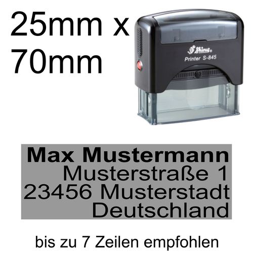 Shiny Printer S-845 70x25mm mit Textplatte Adressstempel Firmenstempel Rechtsbündig