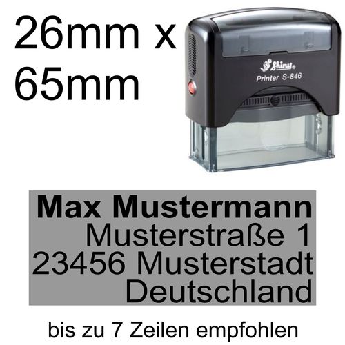 Shiny Printer S-846 65x26mm mit Textplatte Adressstempel Firmenstempel Rechtsbündig