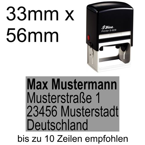 Shiny Printer S-828 56x33mm mit Textplatte Adressstempel Firmenstempel Linksbündig