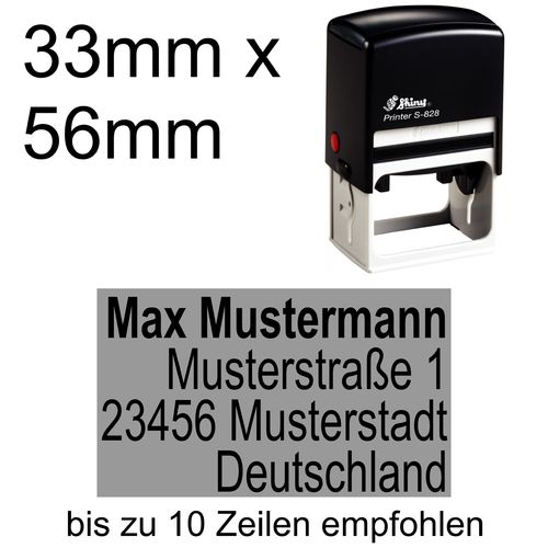 Shiny Printer S-828 56x33mm mit Textplatte Adressstempel Firmenstempel Rechtsbündig