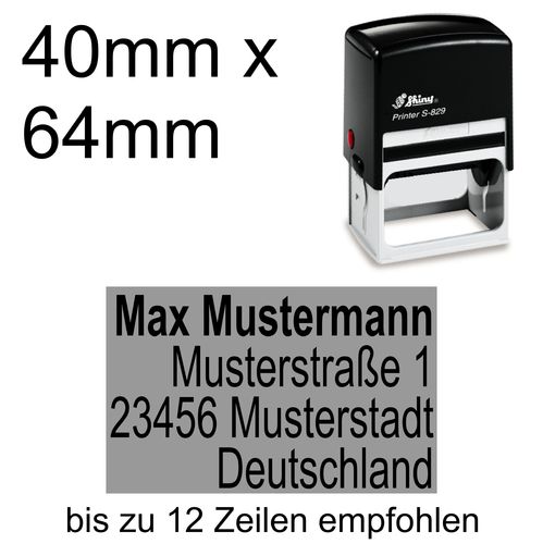 Shiny Printer S-829 64x40mm mit Textplatte Adressstempel Firmenstempel Rechtsbündig