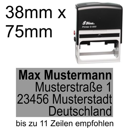 Shiny Printer S-830 75x38mm mit Textplatte Adressstempel Firmenstempel Rechtsbündig