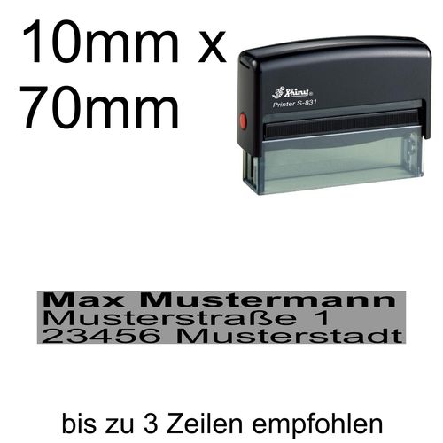 Shiny Printer S-831 70x10mm mit Textplatte Adressstempel Firmenstempel Linksbündig