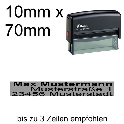 Shiny Printer S-831 70x10mm mit Textplatte Adressstempel Firmenstempel Rechtsbündig