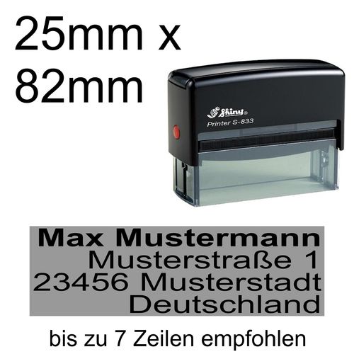 Shiny Printer S-833 82X25mm mit Textplatte Adressstempel Firmenstempel Rechtsbündig