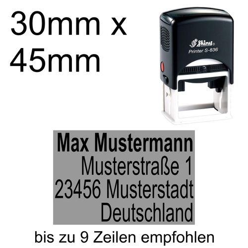 Shiny Printer S-836 45x30mm mit Textplatte Adressstempel Firmenstempel Rechtsbündig