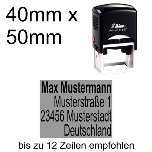 Shiny Printer S-837 50x40mm mit Textplatte Adressstempel Firmenstempel Rechtsbündig