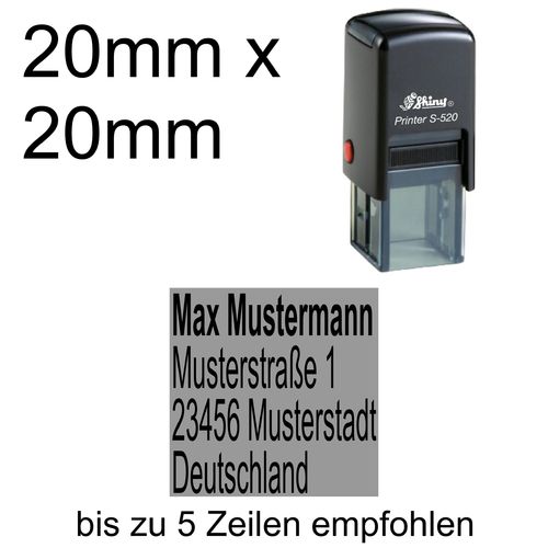 Shiny Printer S-520 20x20mm mit Textplatte Adressstempel Firmenstempel Linksbündig