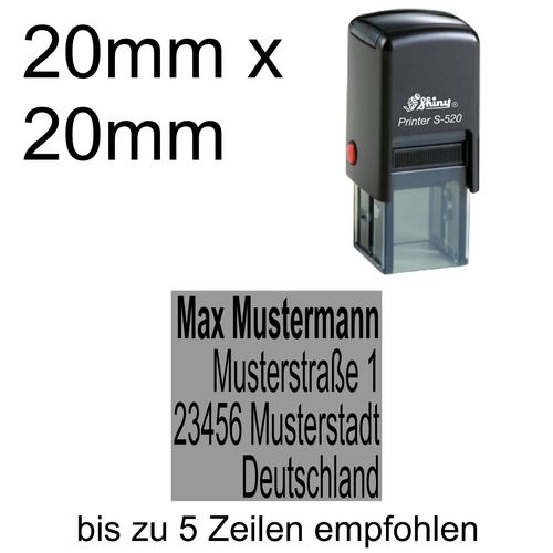 Shiny Printer S-520 20x20mm mit Textplatte Adressstempel Firmenstempel Rechtsbündig