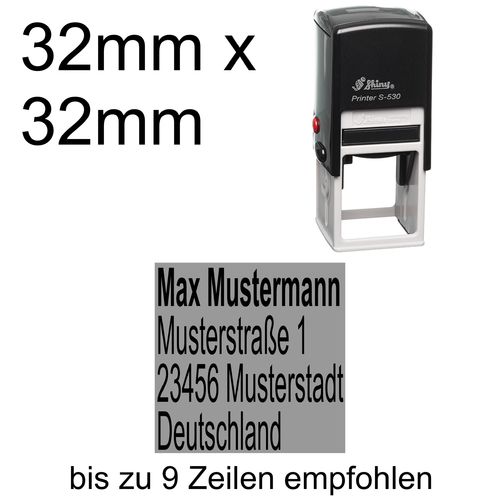 Shiny Printer S-530 32x32mm mit Textplatte Adressstempel Firmenstempel Linksbündig