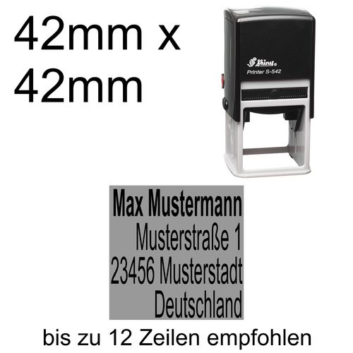 Shiny Printer S-542 42x42mm mit Textplatte Adressstempel Firmenstempel Rechtsbündig