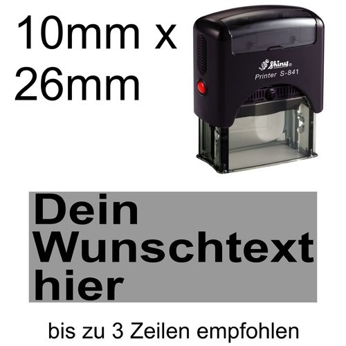 Shiny Printer S-841 26x10mm mit Textplatte Wunschtext in Arial fett Linksbündig
