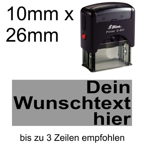 Shiny Printer S-841 26x10mm mit Textplatte Wunschtext in Arial fett Rechtsbündig