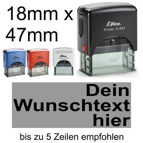 Shiny Printer S-843 47x18mm mit Textplatte Wunschtext in Arial fett Rechtsbündig