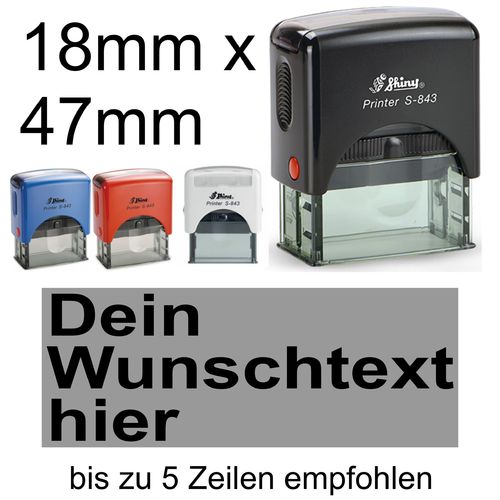 Shiny Printer S-843 47x18mm mit Textplatte Wunschtext in Arial fett Linksbündig