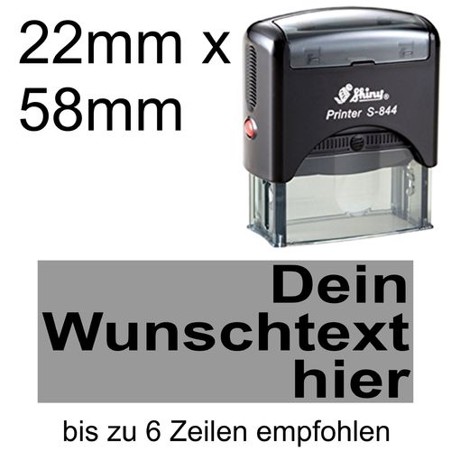 Shiny Printer S-844 58x22mm mit Textplatte Wunschtext in Arial fett Rechtsbündig