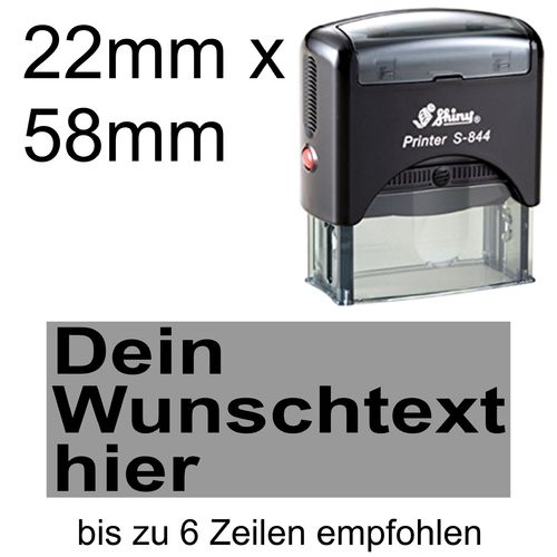 Shiny Printer S-844 58x22mm mit Textplatte Wunschtext in Arial fett Linksbündig