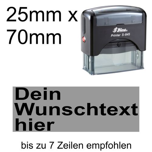 Shiny Printer S-845 70x25mm mit Textplatte Wunschtext Arial fett Linksbündig