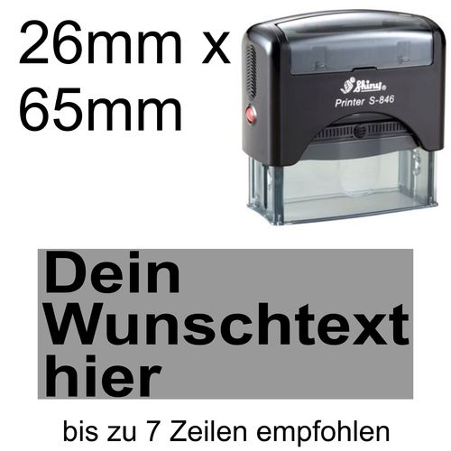 Shiny Printer S-846 65x26mm mit Textplatte Wunschtext Arial fett Linksbündig