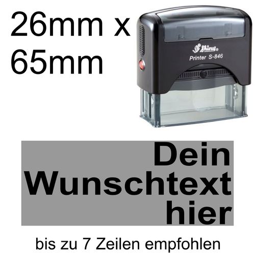 Shiny Printer S-846 65x26mm mit Textplatte Wunschtext Arial fett Rechtsbündig