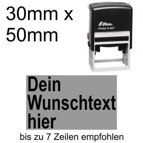 Shiny Printer S-827 50x30mm mit Textplatte Wunschtext Arial fett Linksbündig