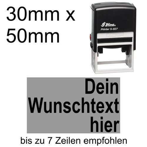 Shiny Printer S-827 50x30mm mit Textplatte Wunschtext Arial fett Rechtsbündig