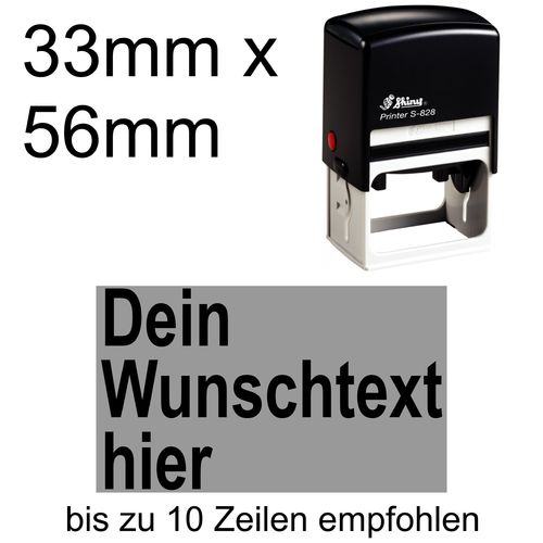 Shiny Printer S-828 56x33mm mit Textplatte Wunschtext Arial fett Linksbündig