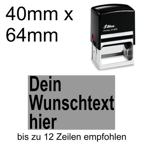 Shiny Printer S-829 64x40mm mit Textplatte Wunschtext Arial fett Linksbündig