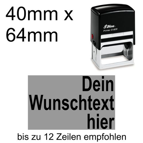 Shiny Printer S-829 64x40mm mit Textplatte Wunschtext Arial fett Rechtsbündig