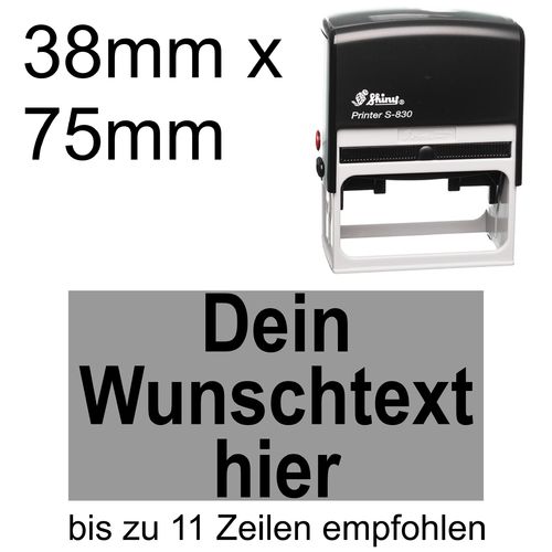 Shiny Printer S-830 75x38mm mit Textplatte Wunschtext Arial fett Zentriert