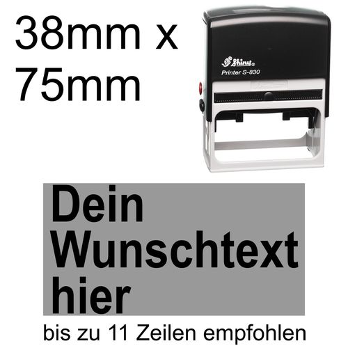 Shiny Printer S-830 75x38mm mit Textplatte Wunschtext Arial fett Linksbündig